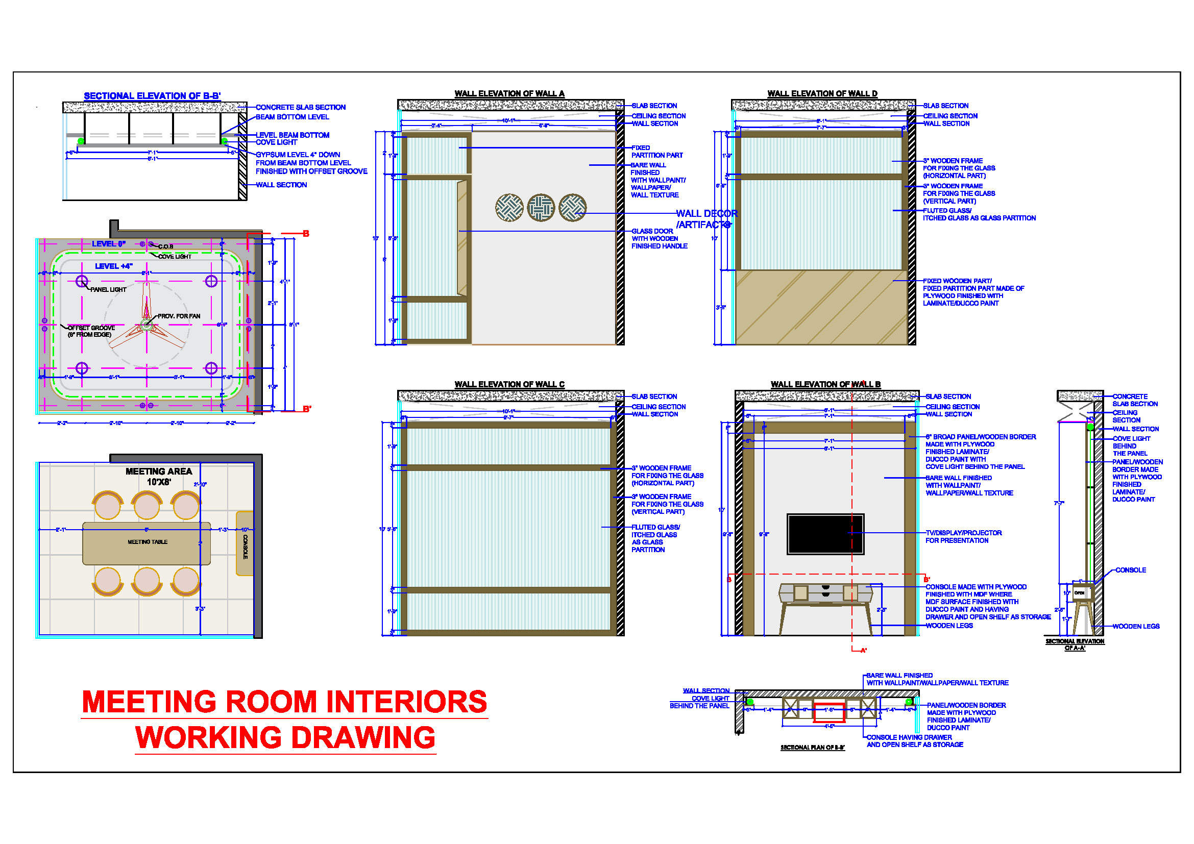 Meeting Room Interior Design CAD Plans and Details (10'x8')